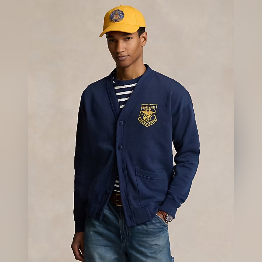 Polo Ralph Lauren Vintage Fit Fleece Graphic Cardigan Size Large